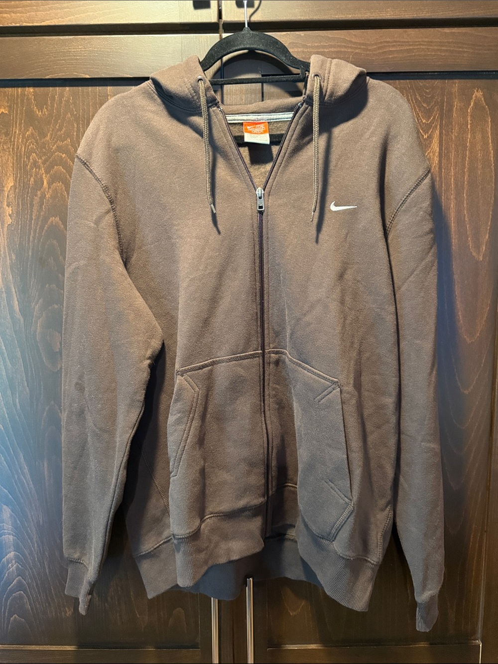Men’s Nike Brown Full-Zip Hooded Sweatshirt with Swoosh Size XL